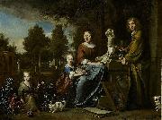 Jan Weenix Agneta Block and her family at their summer home Vijverhof with her cultivated pineapple oil painting artist